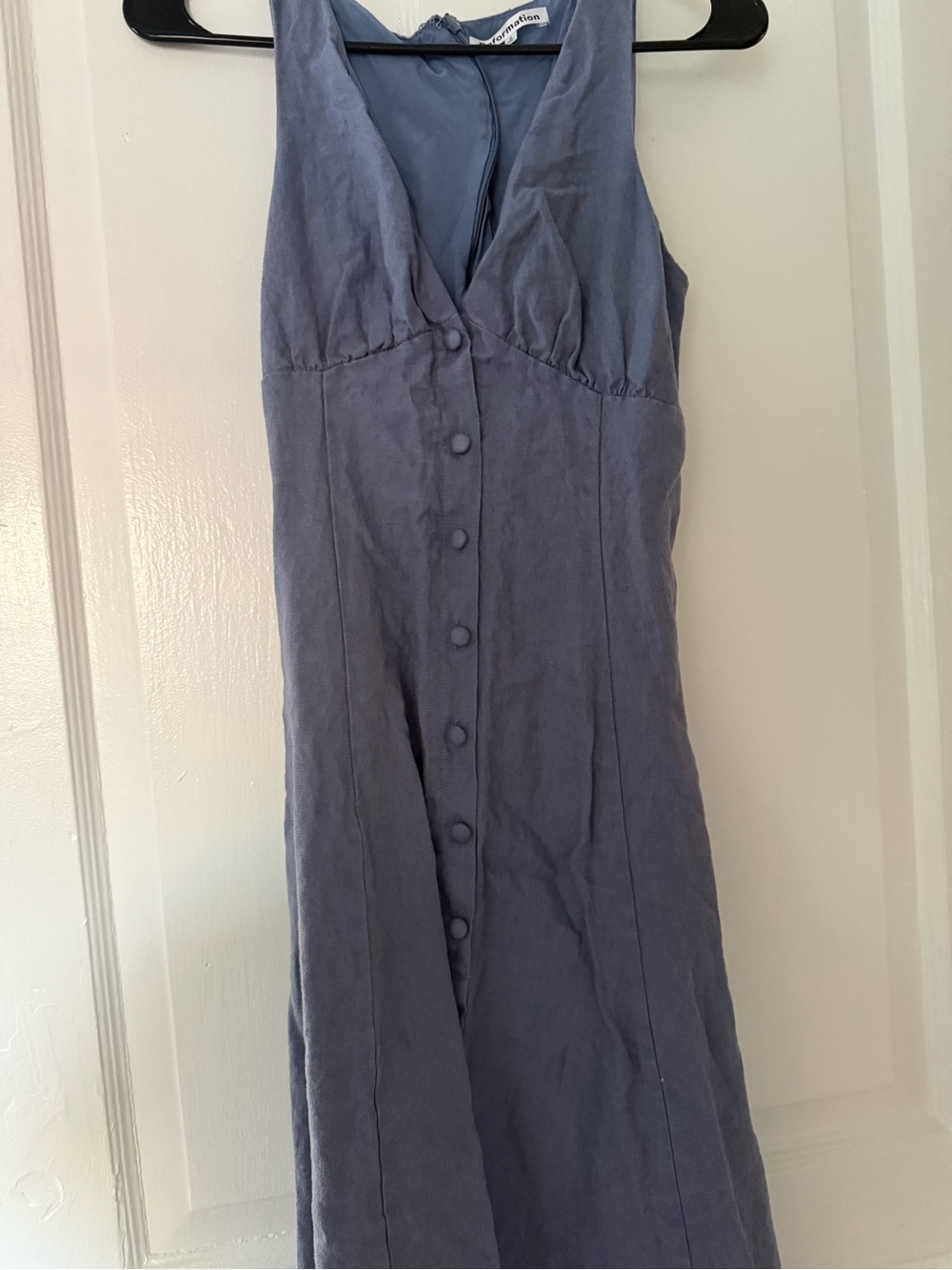 Reformation Slate Blue Sleeveless Button-Front Midi Dress